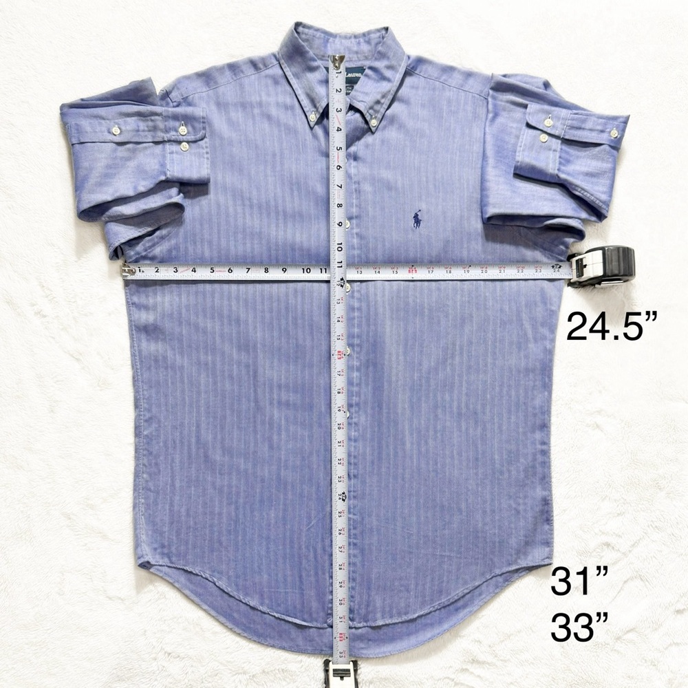 Polo Mens Blue Herringbone Striped Long Sleeve Buttondown Shirt - Picture 11 of 11
